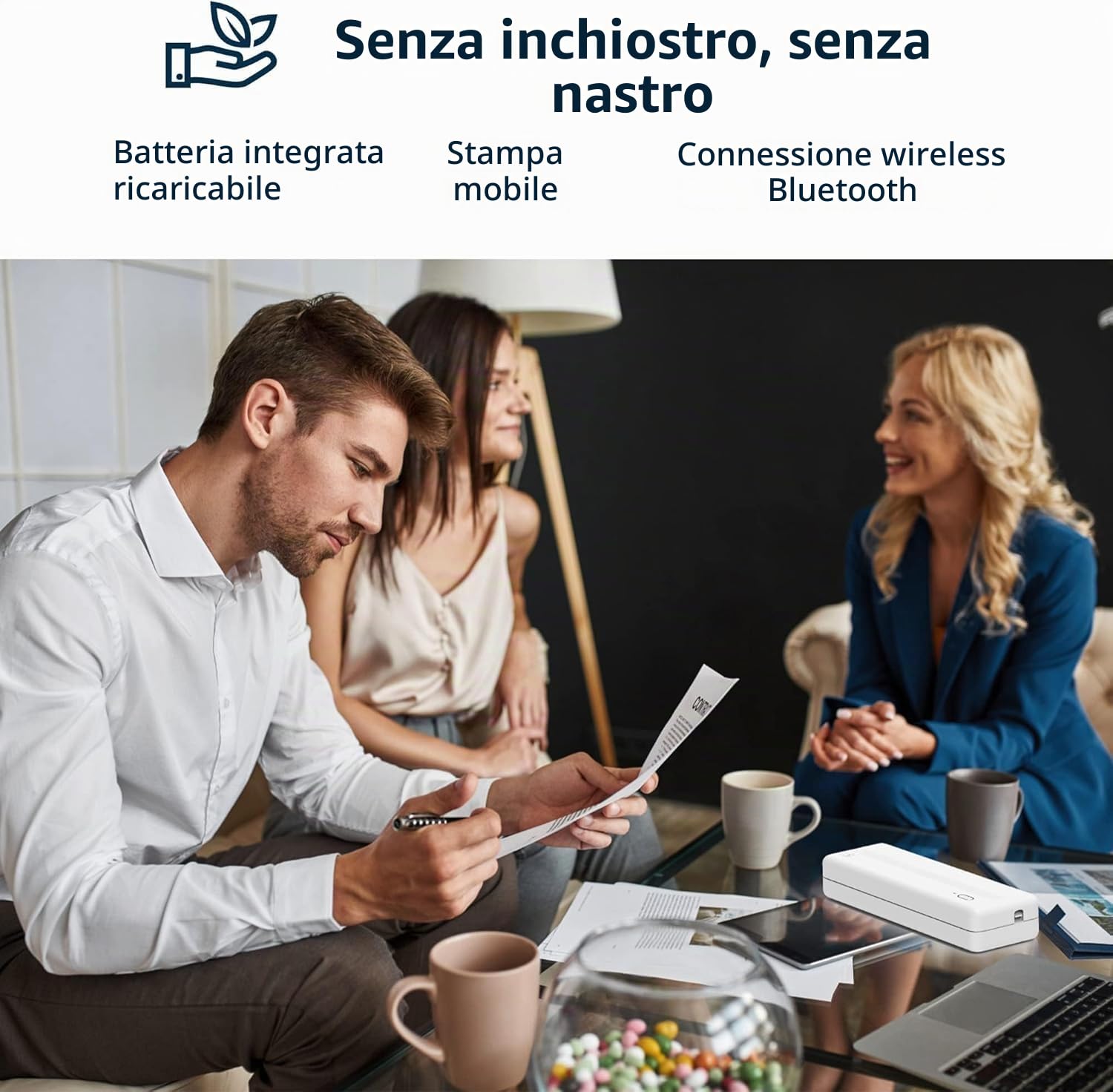 Stampante Termica Bianca Stampante Portatile per Android e iOS Stampante Wireless per Carta Termica A4/4/3/2