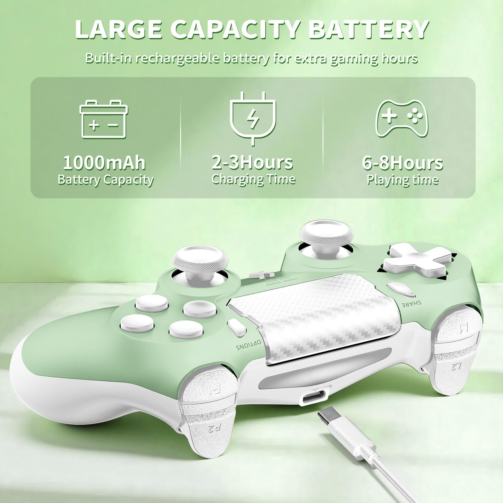 Suoxiom Wireless Controller for PS4, Game Controller for P4/Slim/Pro/PC, Bluetooth Gamepad Joystick with Vibration Touch Panel, Upgraded Six-Axis Sensor, 3.5mm Audio Jack (Light Green) - 5