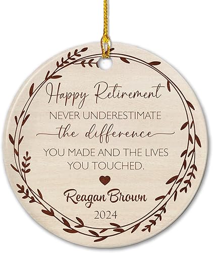 Adorno de cerámica personalizado de feliz jubilación para apreciación de compañero de trabajo jubilado, nunca subestimes la diferencia que hiciste,