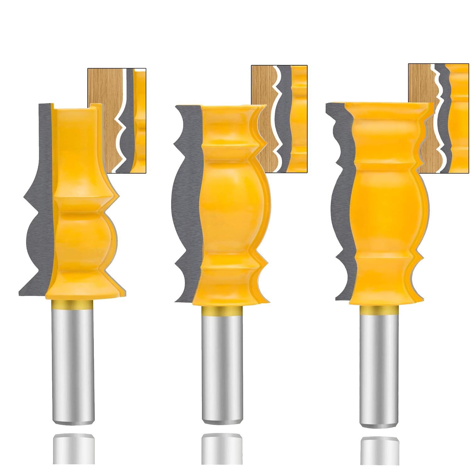 LEATBUY 1/2-Inch Shank Crown Molding Router Bit Set 3 PCS, Corner Rounding Edge-Forming Door Cabinet Router Bit Set, Woodworking Milling Cutter Tools, Carbide Cutter CNC Router (YT05)