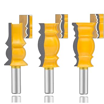 LEATBUY Router Bits 1/2-Inch Shank Crown Molding Router Bit Sets 3 PCS Corner Rounding Edge-Forming Door Cabinet Router Set Woodworking Milling Tools Carbide Cutter CNC Router YT05
