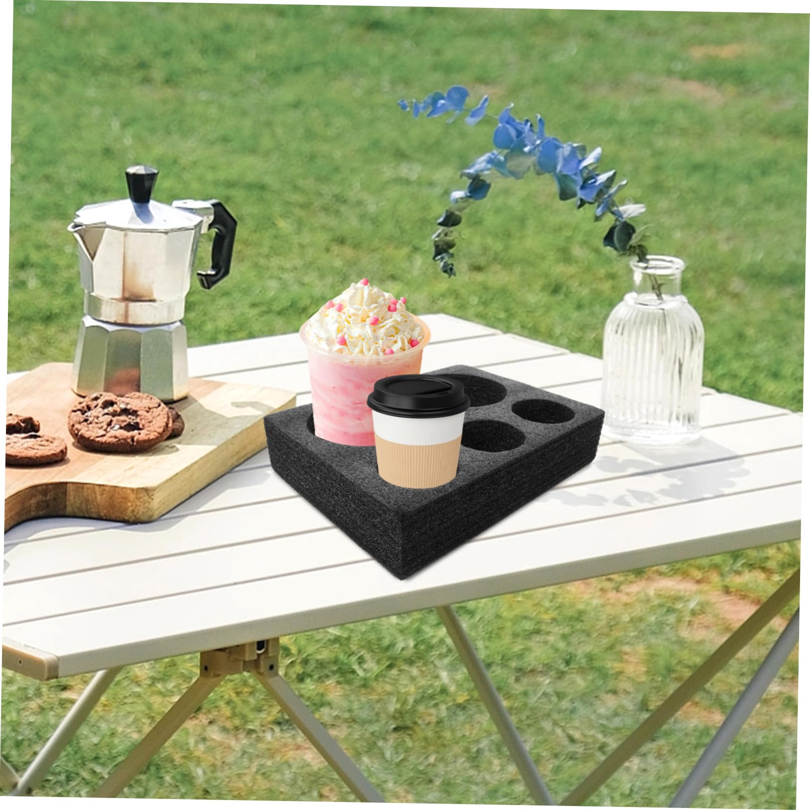 Cabilock 4 Piezas Posavasos Café Portavasos Para Bebidas Soporte De Copa De Bebidas Portavasos De Cafe Transportador Portador De Bebidas Bandeja De La Copa Para Llevar Negro Algodón Perlado