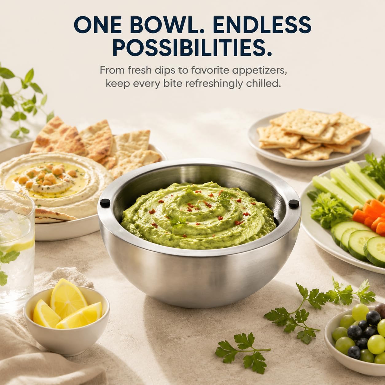 Dip Chiller Bowl, 35oz Stainless Steel Bowl to Keep Food Cold