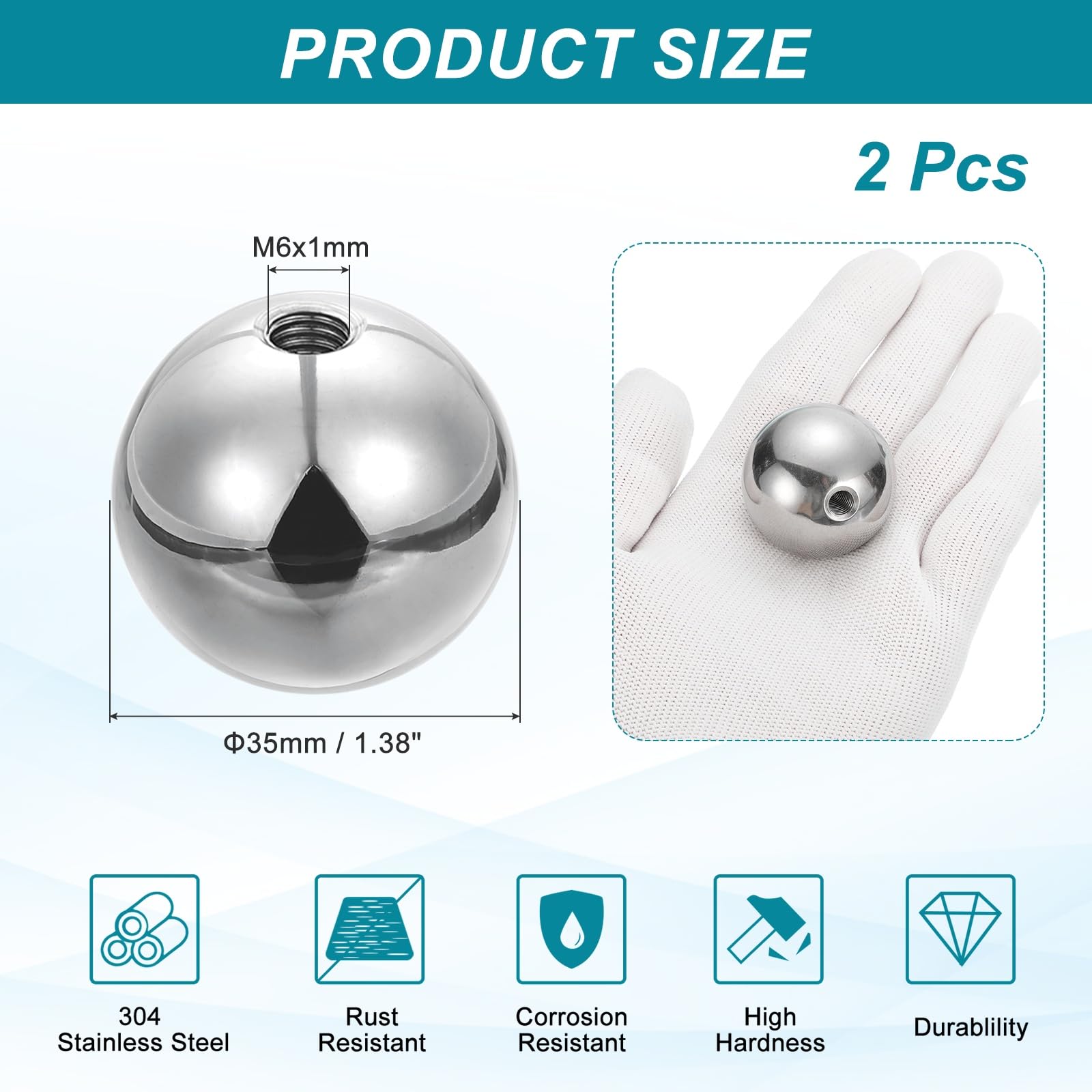 PATIKIL M6x35mm Ball Nuts Knob, 2pcs 304 Stainless Steel Round Solid Blind Hole Decorative Screw Cap Cover Machinery Handle Hardware - Image 2