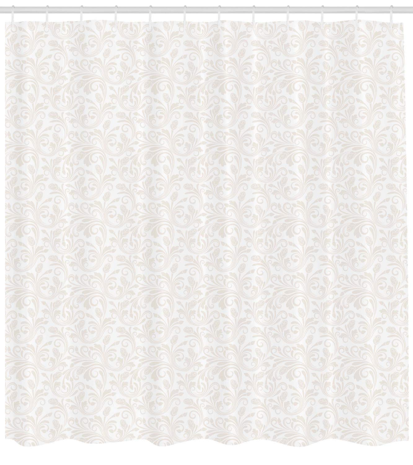 ABAKUHAUS Ivory Shower Curtain, Medieval Victorian Petals Baroque Soft Toned Blooms Swirls Flourish Spring Pattern - Image 2