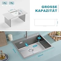 KEOKBON 60x50 cm rozsdamentes acél beépíthető konyhai mosogató túlfolyással és szifonnal 8