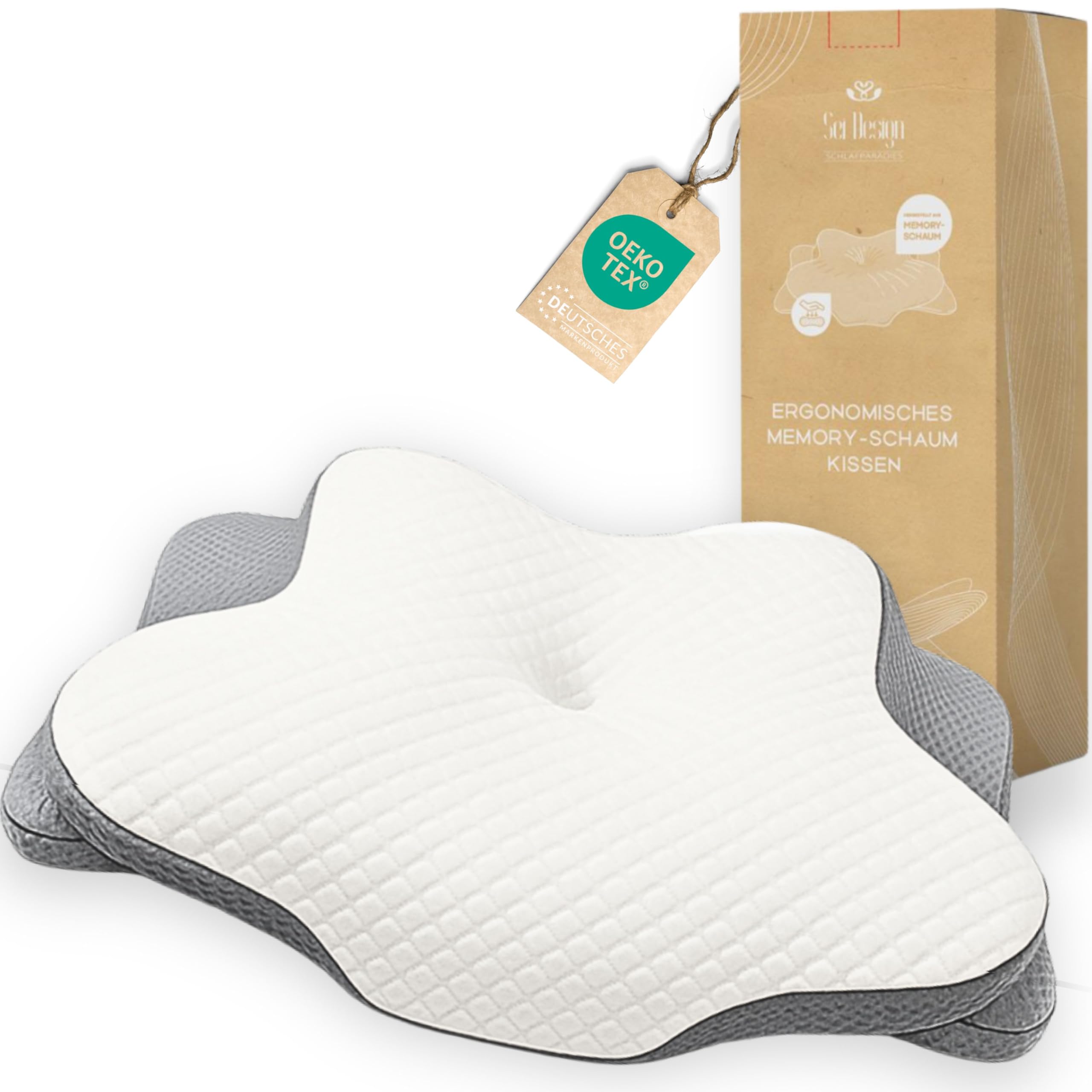 sei Design Nackenkissen Memory Foam Kissen – Orthopädisches Nackenstützkissen, Oeko-TEX® ergonomisches Kopfkissen, Cooling & Lyocell Bezug, für Rücken- und Seitenschläfer