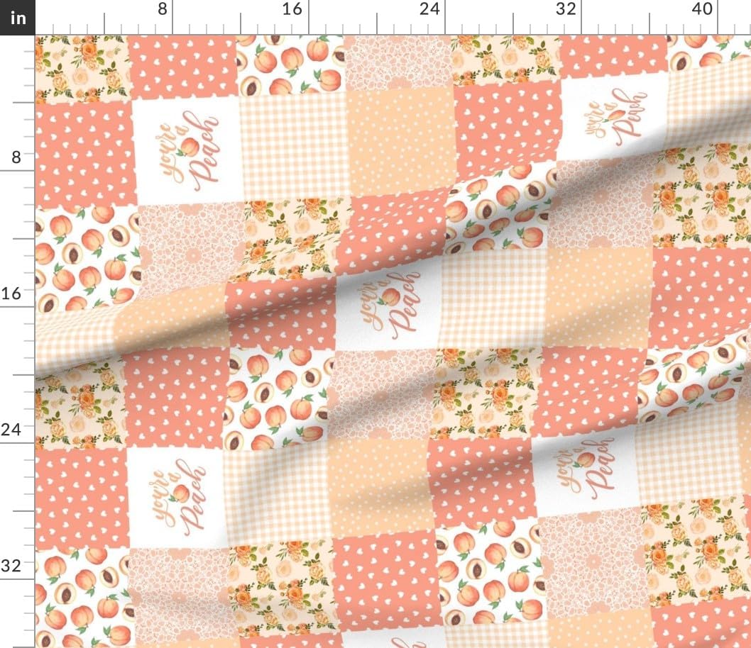 Spoonflower Fabric - Pink Peach Quilt Floral Orange Fruit Hearts Girl Nursery Cheater Printed on Petal Cotton Fabric by The Yard - Sewing Quilting Apparel Crafts Decor