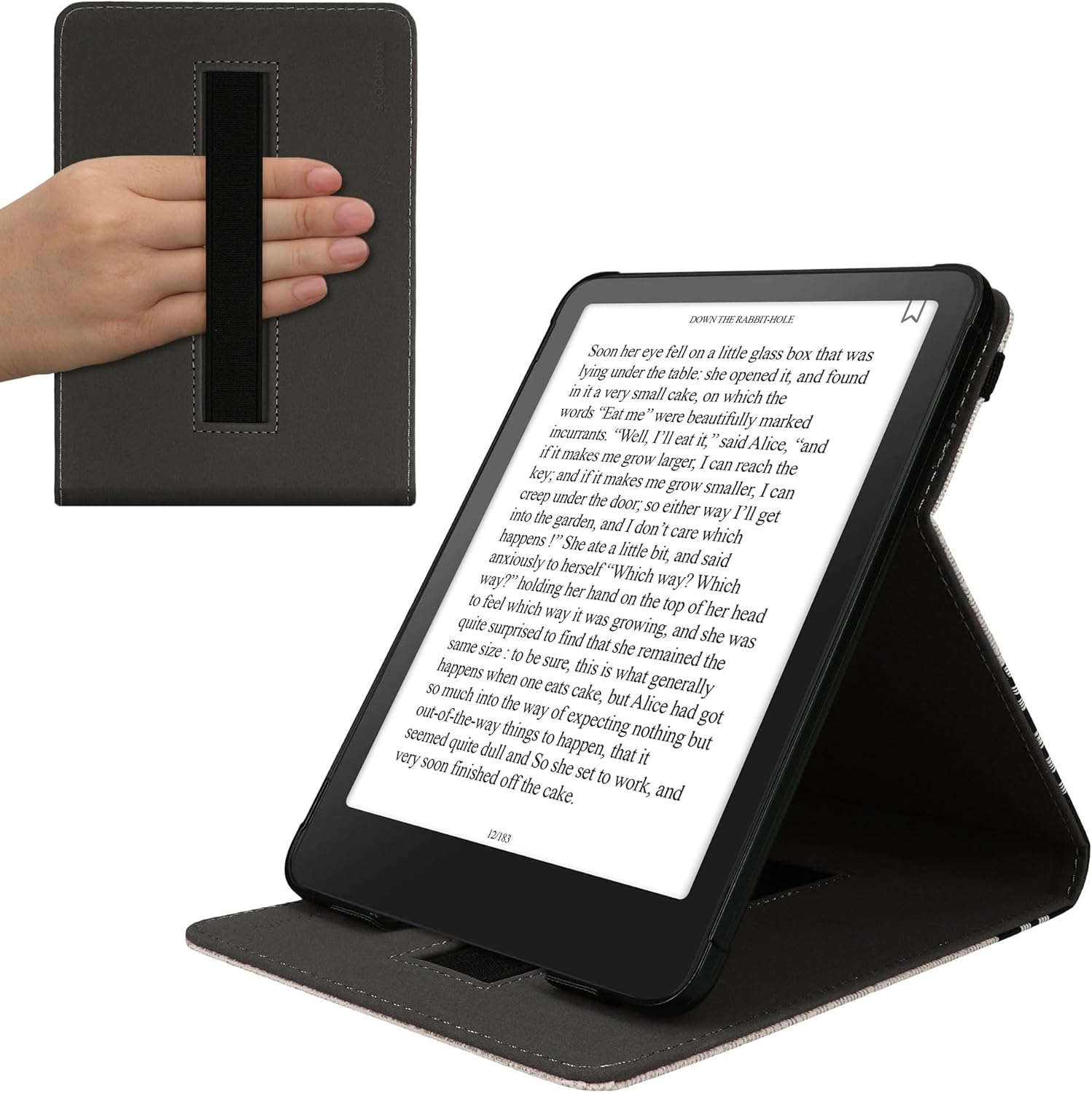 kwmobile Cover Compatible with Amazon Kindle Paperwhite (2024)/Colorsoft Case - Stand + Strap - Girl and Books Black/Beige
