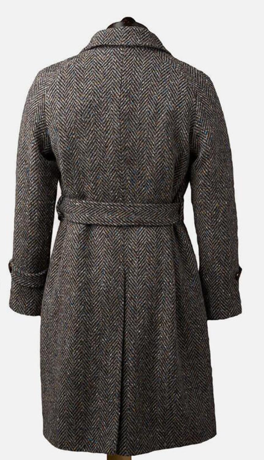 Uomo Soprabito vintage a spina di pesce in misto lana Cappotto lungo Blazer invernale caldo