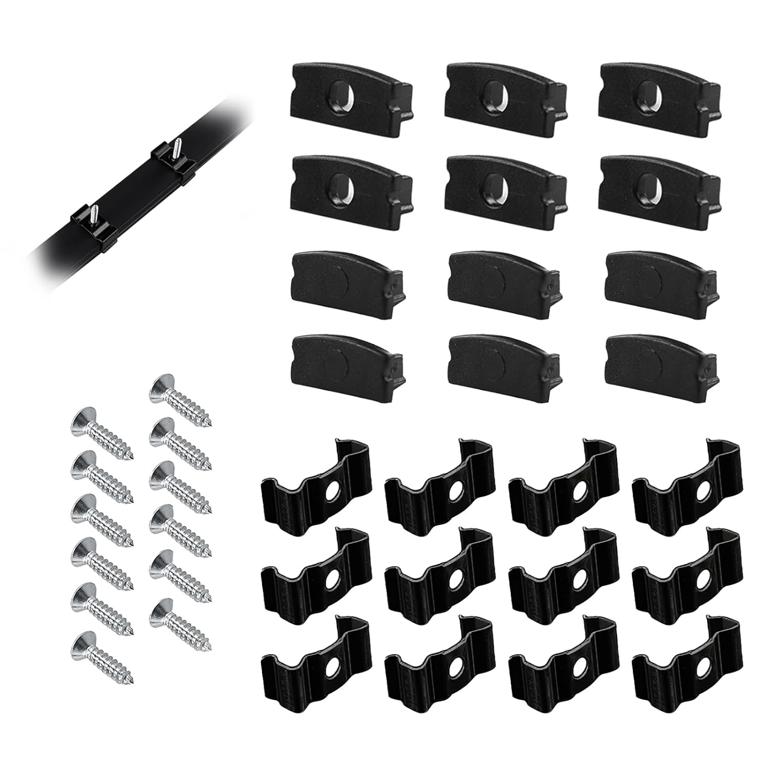 (7 packs) Muzata LED Channel Install Accessories Including 12Pack Stainless Steel Mounting Clips and 6Pack Grey End Caps fit Muzata U1SW U Shape Aluminum LED Strip Channel LCU1 BB