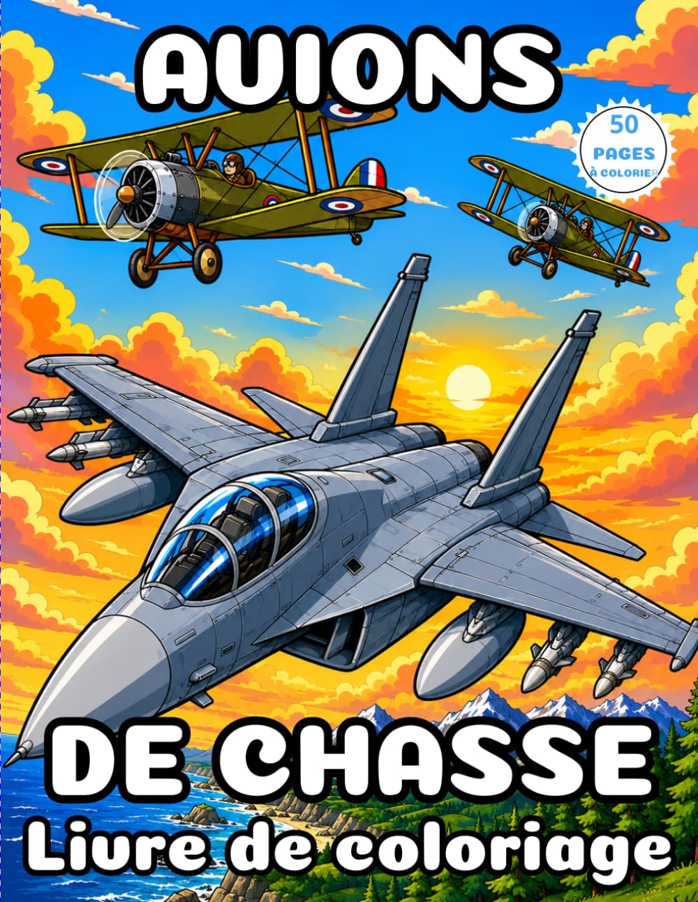Livre de Coloriage Avions de Chasse 50 Jets de Combat Impressionnants à Colorier: Découvrez des avions de chasse modernes et des jets de combat ... 50 illustrations détaillées à colorier