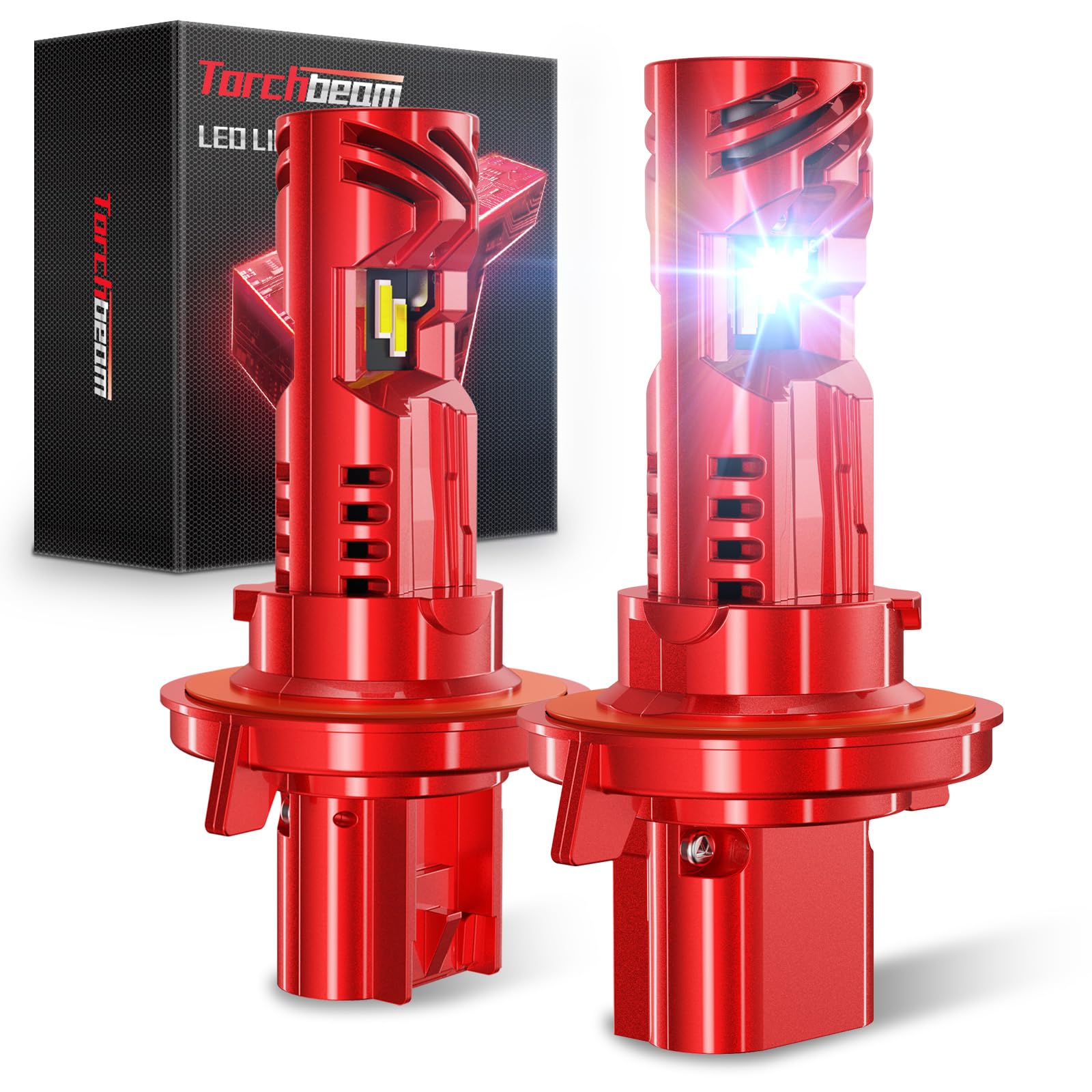 Torchbeam 9004 LED Auto Bulb Replacement 65000LM, 6500K White Beam, Precision Focus, Plug &amp; Play Setup, Pack of 2