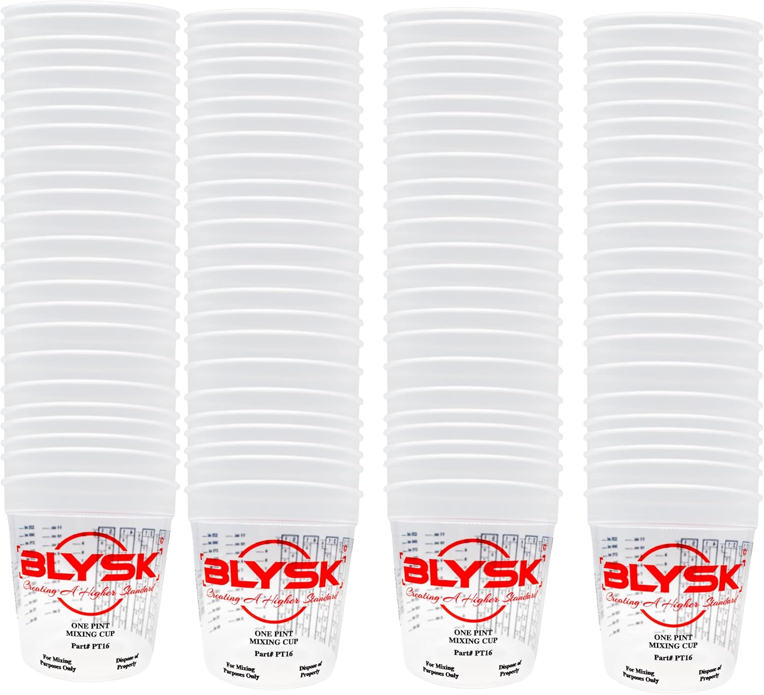 Graduated Plastic Mixing Cups, use for Paint, Resin, epoxy, Art, Kitchen, Measurements in OZ., ML and ratios (100, Quart)
