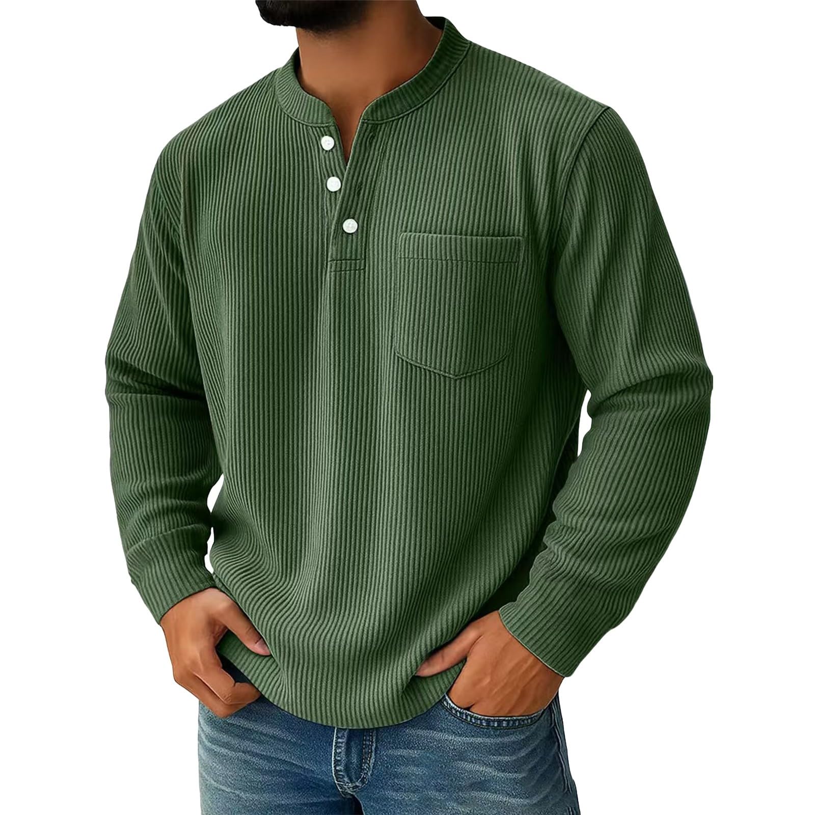 Camicia da uomo in denim, stile western, a maniche lunghe, girocollo, in denim, effetto lavato