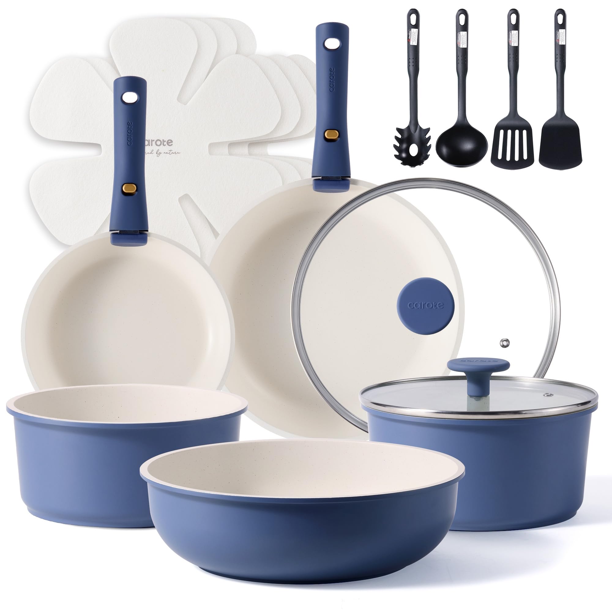 CAROTE 17pcs Pots and Pans Set, Nonstick Cookware Set Detachable Handle, Induction Kitchen Cookware Sets Non Stick with Removable Handle, RV Cookware Set, Oven Safe