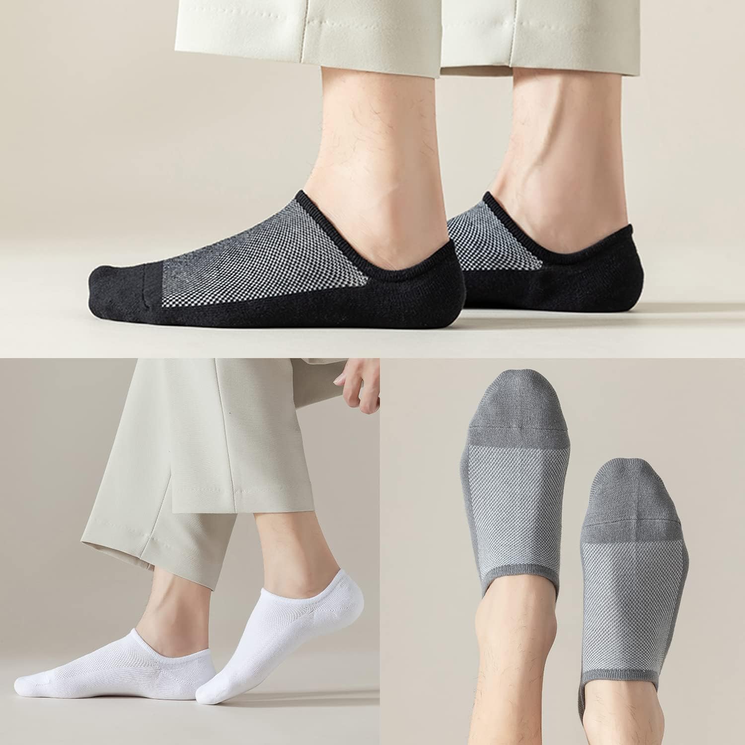 Mottee&Zconia No Show Sock Low Cut Ankle Short Socks for Men Basic Casual Anti-skid Cotton Socks with Non Slip Grips