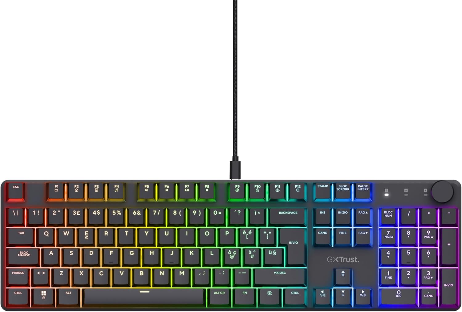 Trust Gaming GXT 866 Torix Mechanical Keyboard Italian Layout QWERTY, Linear Huano Switches, RGB Lighting, Anti-Ghosting N-Key Rollover USB Keyboard Gaming Programmable PC Laptop – Black