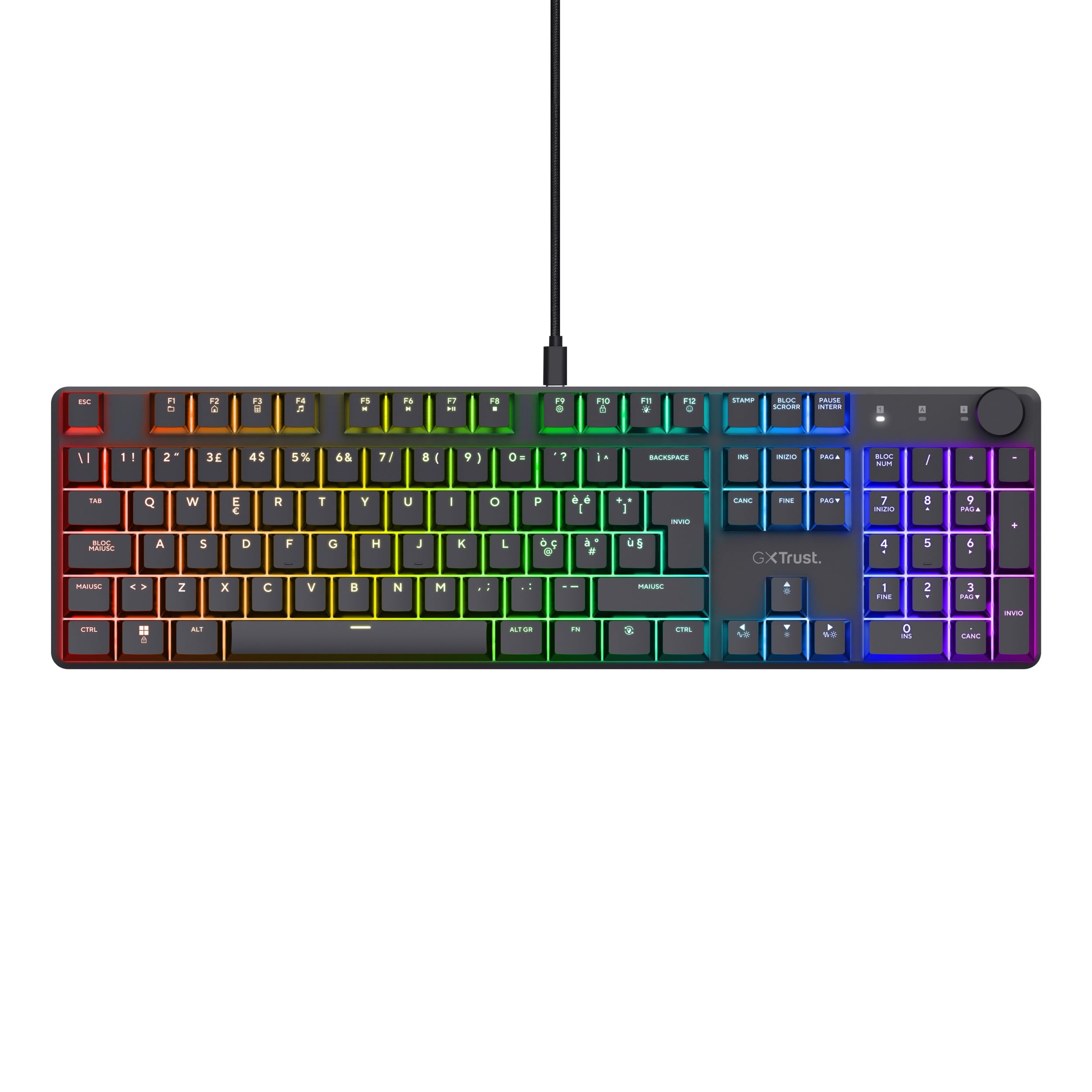 Trust Gaming GXT 866 Torix Mechanical Keyboard Italian Layout QWERTY, Linear Huano Switches, RGB Lighting, Anti-Ghosting N-Key Rollover USB Keyboard Gaming Programmable PC Laptop – Black