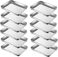 Vista 8 de Bandejas Pequeñas para Hornear Galletas de Acero Inoxidable 304 Bandeja Pequeña de Servir 10.4 x 8.1 x 1.1 Pulgadas (Diagonal 12.3) Recalentar