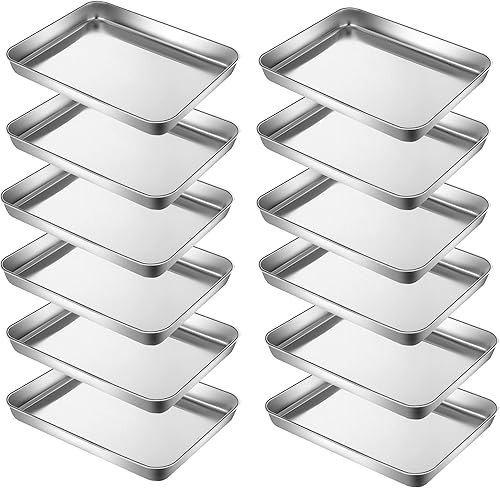 Miniatura 8 de Bandejas Pequeñas para Hornear Galletas de Acero Inoxidable 304 Bandeja Pequeña de Servir 10.4 x 8.1 x 1.1 Pulgadas (Diagonal 12.3) Recalentar