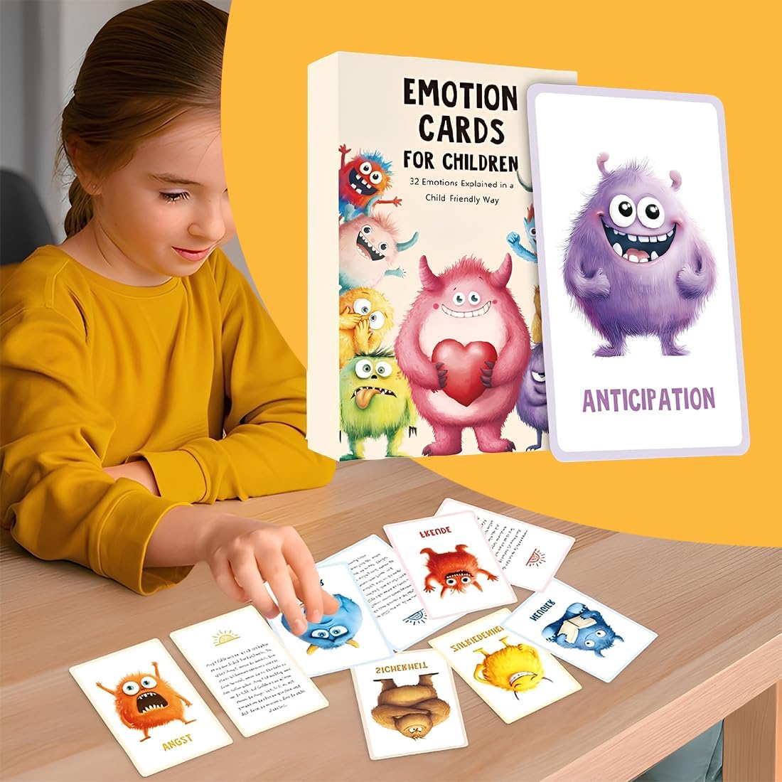 Emotions Game for Children, 32 Illustrated Cards, Emotions and Expression Cards, Children 1-3 Years, Educational Game to Discover Emotional