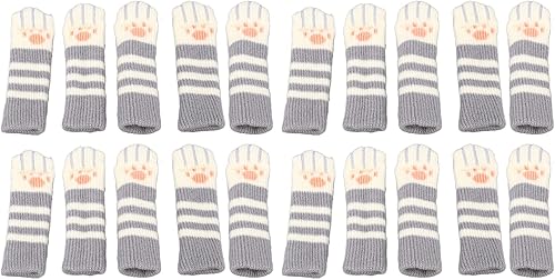 Miniatura 6 de 20 calcetines para patas de muebles de gato, doble grueso, protectores de suelo para patas de silla, para oficina, hogar, gris oscuro, rayas,
