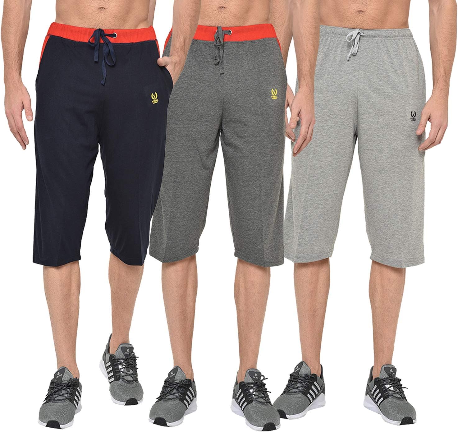 VIMAL JONNEY Multicolor Cotton Blended Regular Fit Three Fourth Capri for Men(Pack of 3)