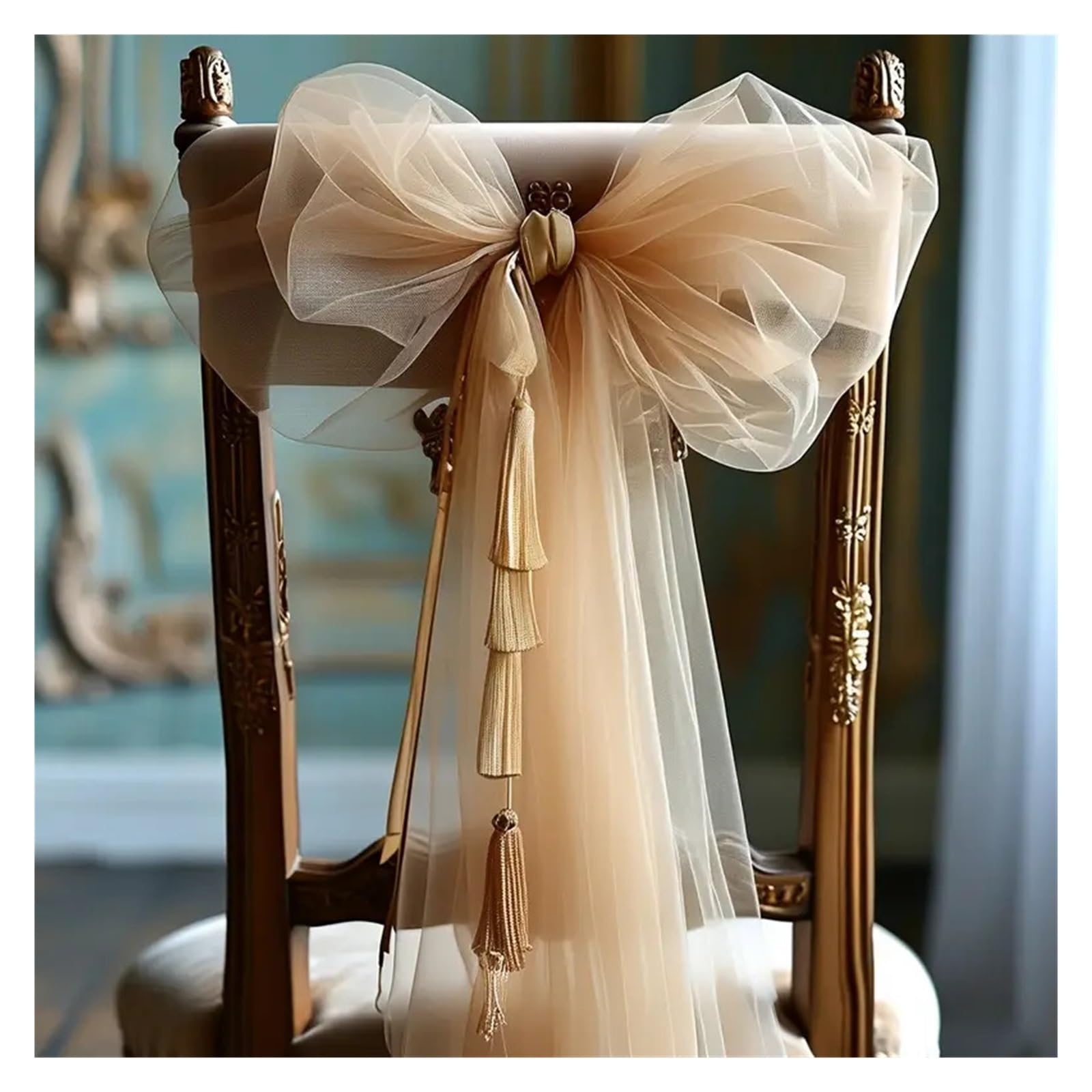 YGSGJSP Chair Sashes 50-10pieces 200x75cm gauze Chair Back Veil Wedding Sashes Bows Covers Ribbon Party Decor for Wedding(Champagne,50pcs)