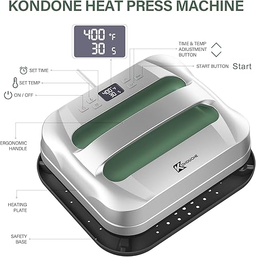 Miniatura 8 de Máquina de prensa de calor de 12 x 10 pulgadas, transferencia de calor de fácil prensa para camisetas y proyectos de vinilo HTV, plateado y verde