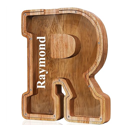 Vista 96 de Customized Name Large Wooden Piggy Bank for Boys Girls Alphabets Letter A-Z Coins Bills Money Change Bank Box Initial on Clear Cover