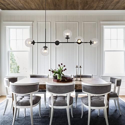 Miniatura 8 de KCO - Lámpara colgante de cristal transparente con 6 luces, candelabro ajustable estilo vintage de mediados de siglo, lámpara colgante para isla de