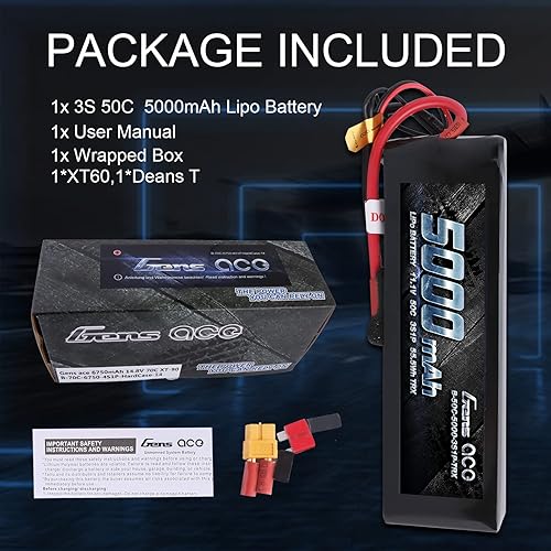 Miniatura 6 de Gens ace 5000 mAh 11.1 V LiPo batería paquete 3S 50 C con XT60 y enchufes decanos para autos Traxxas RC Slash vxl Slash 4 x 4 vxl e-maxx sin