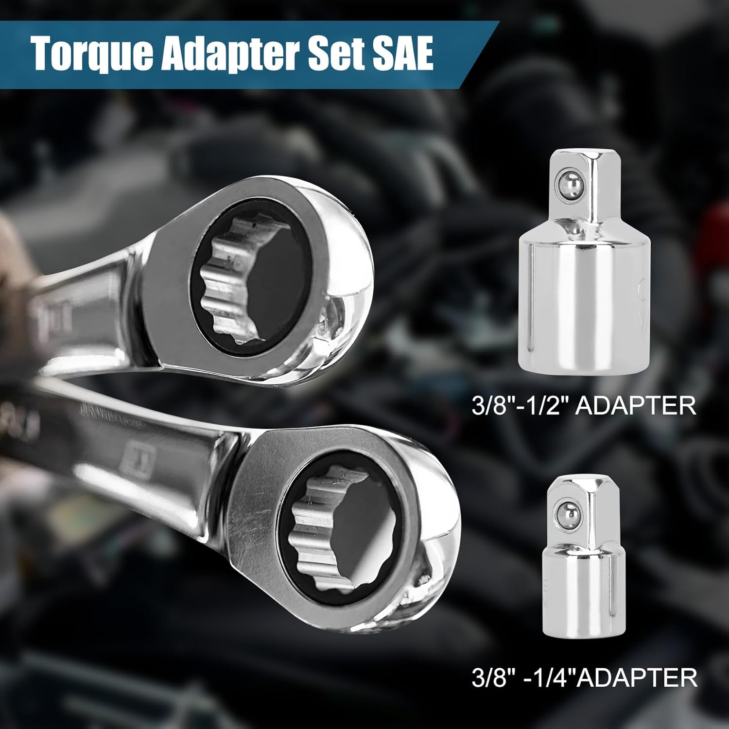 Torque Adapter Set SAE 12PCS, Includes 5/16", 3/8", 7/16", 1/2", 9/16", 5/8", 11/16", 3/4", 13/16", 7/8", 3/8" Torque Wrench Adapter, 12 Point Torque Extender Adapter with 1/2" + 1/4" Drive Converters