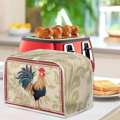Miniatura 4 de Funda para tostadora de cocina retro con patrón de gallo, elastano resistente al polvo, marrón, 11.4 pulgadas de largo x 7.9 pulgadas de ancho x 7.5