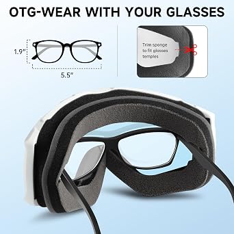 findway Ski Goggles OTG - Over Glasses Snow/Snowboard Goggles for Men, Women & Youth - 100% UV Protection