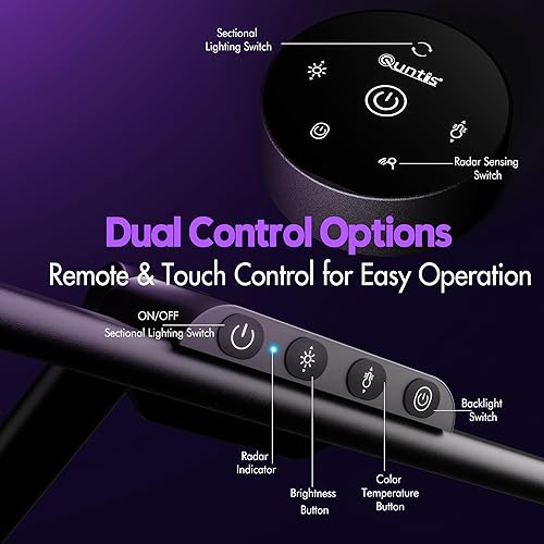 Miniatura 7 de Quntis Lámparas de escritorio de arquitecto de 32.5 pulgadas para oficina, hogar, dormitorio, cuidado de los ojos, barra de 3 luces de 1100 lúmenes,