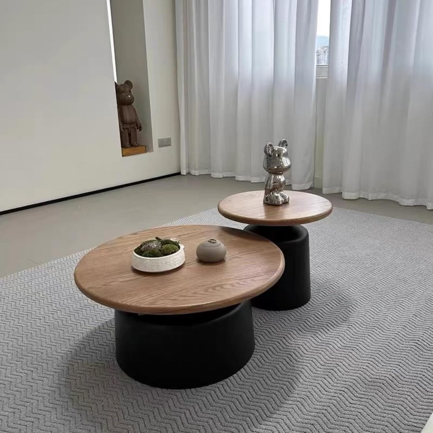 Modern Round Nesting Coffee Tables Set for Living Room, 2-Piece Sofa Side Table in Bedroom, Contemporary Style Side Table for Home Décor and Storage