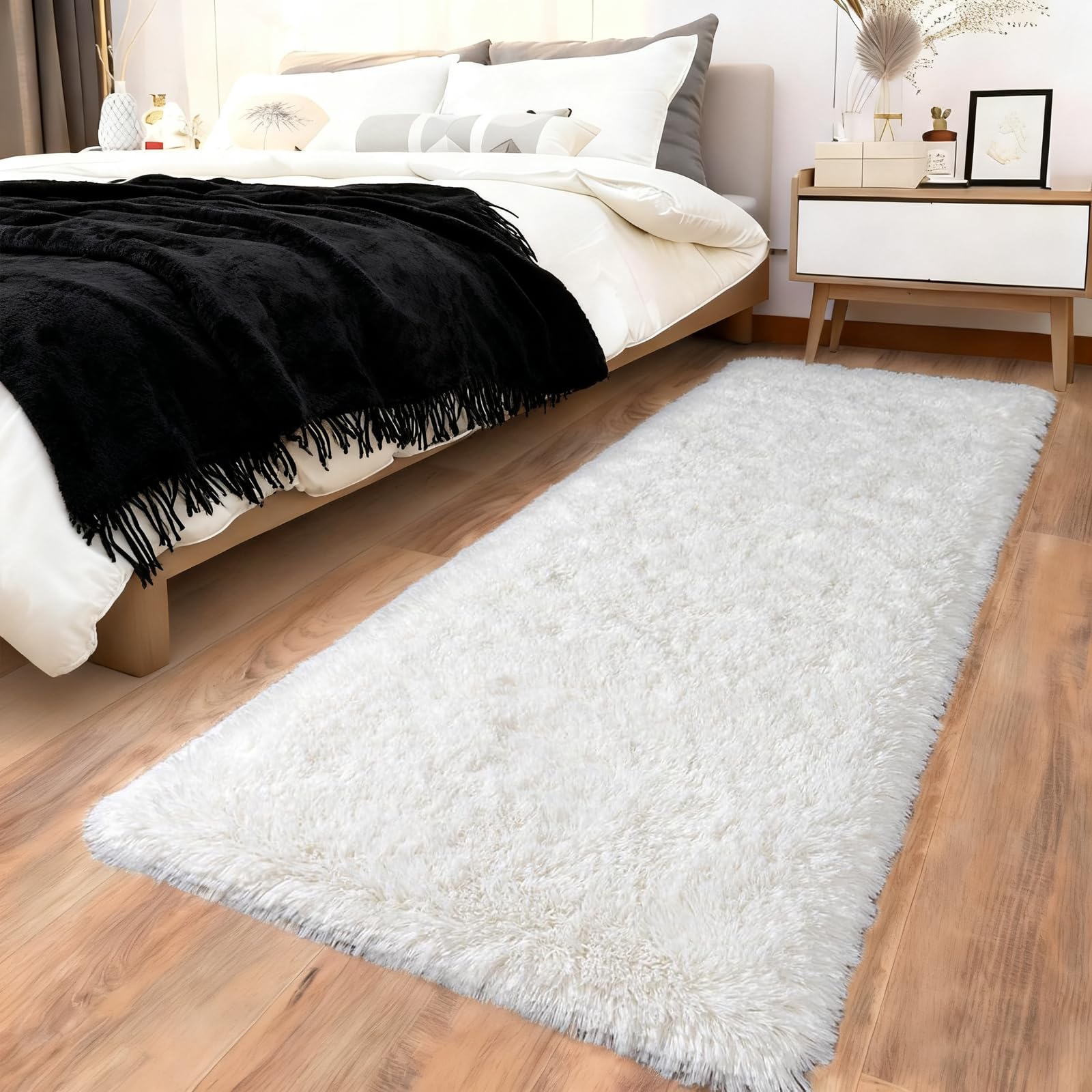 Tapis à poils longs blanc 230x230 tapiss antidérapant et super doux pour maison