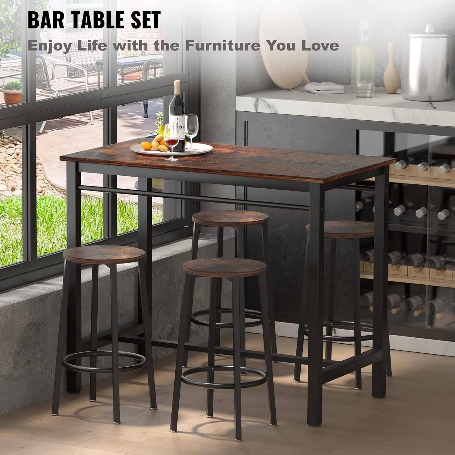 Buy VEVOR Bar Table and Chairs Set 43 Pub Table Set with 4 Bar Stools