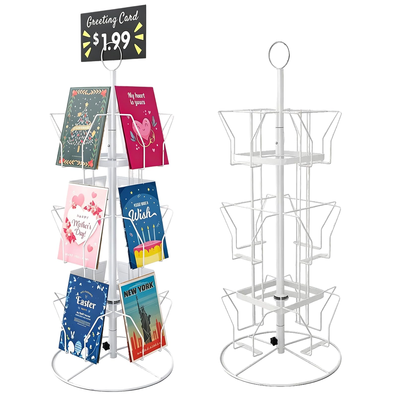 Soporte Para Postales, Tarjetero MetáLico De 3 Niveles Con RotacióN De 360° Y 12 Ranuras Color Blanco Para Postales Pegatinas Fotos Sellos Exposiciones Y Mercados