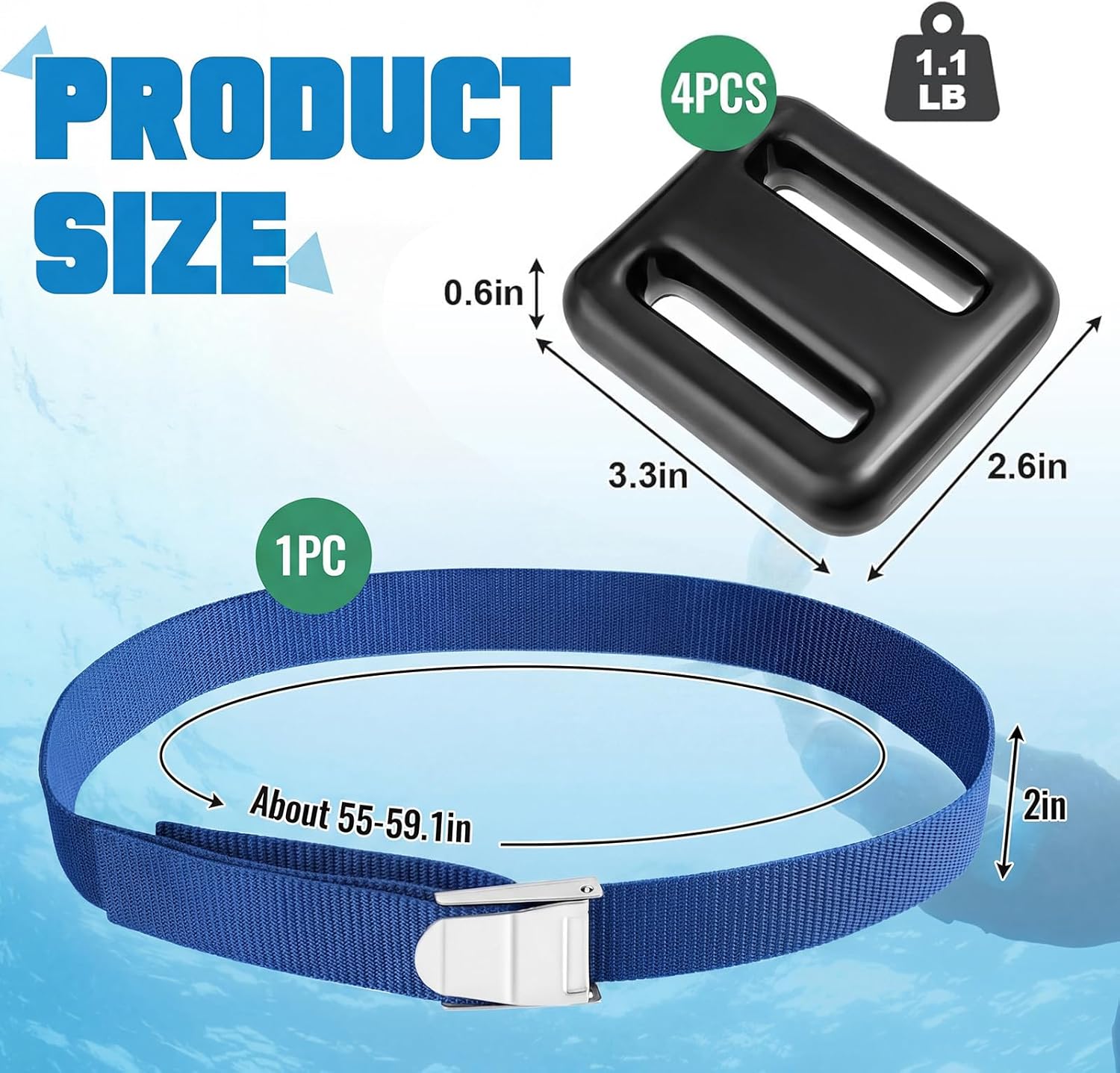 Tellegloww 4 Pcs Dive Weights Belt for Scuba Diving Coated Dive Weights Nylon Dive Belt with Metal Quick Release Buckle for Free Diving Spear Fishing