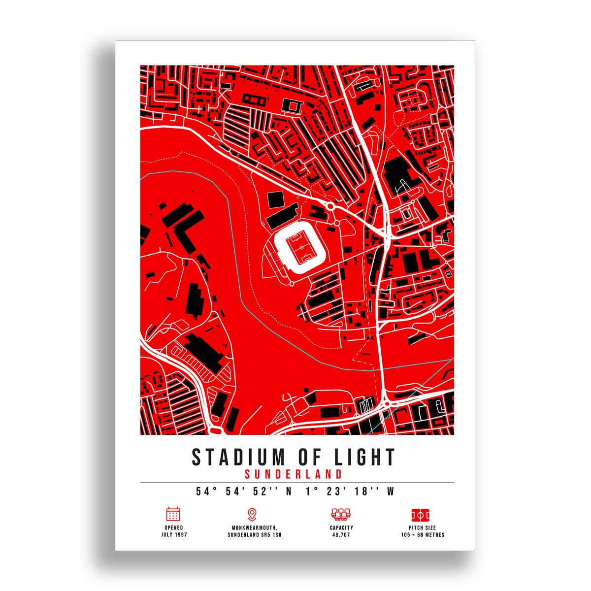 Mounted Gifts Trading A3 Poster Only Stadium Of Light Map Minimalist A4/A3 Poster Photo Print Framed Gift Sunderland (A3 Poster Only)