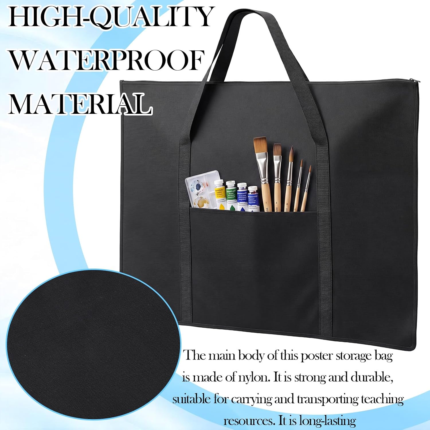 Shinylin 2 Pack Lightweight Art Portfolio Bag, 25" x 37" for 24" x 36" Artwork with Outer Pockets and Handle Extra Large Waterproof Art Portfolio Case Carrying Storage Bag for Poster Sketching Drawing
