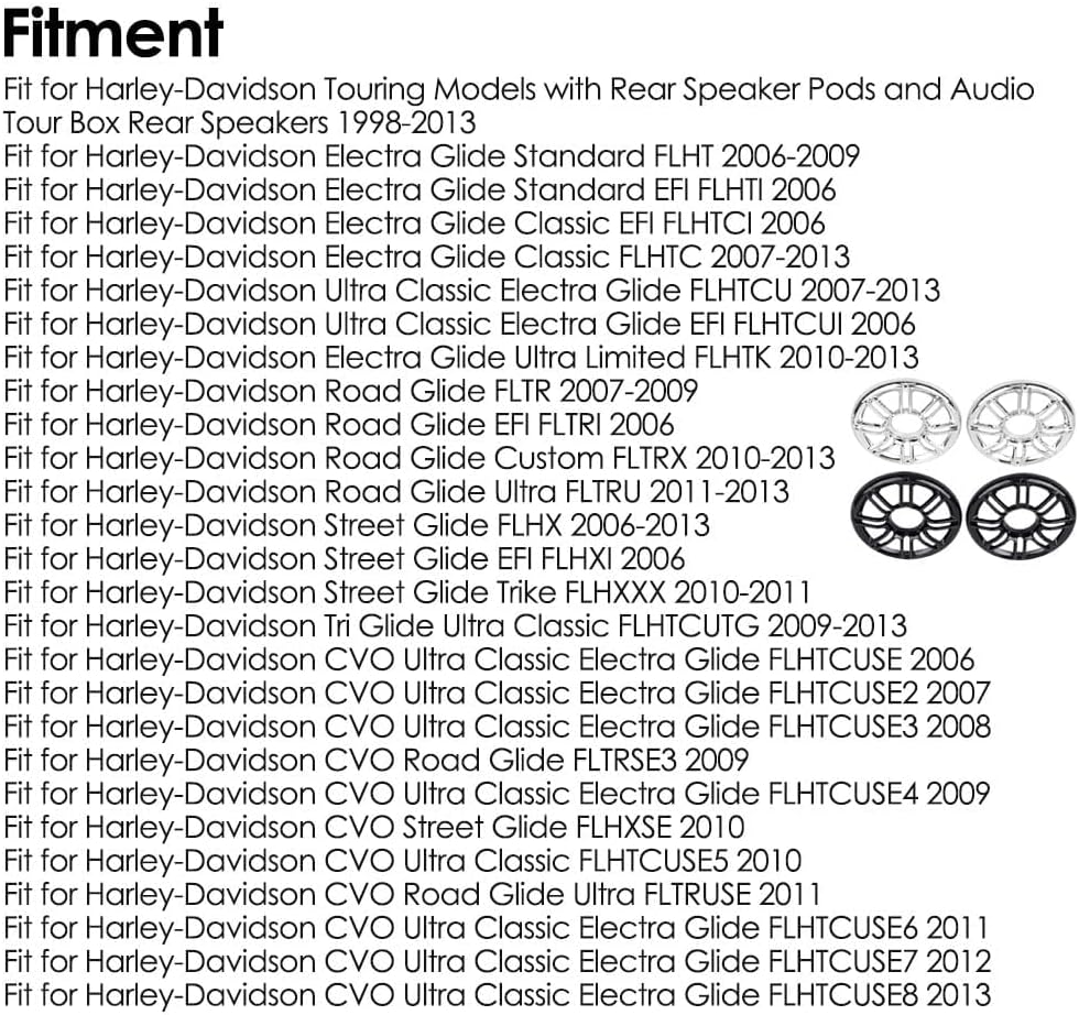 Motorcycle Rear Speaker Trim Grille Fairing Cover, Compatible with Harley-Davidson Street/Road/Electra Glide 1998-2013 Rear Fairing Pods Audio Mesh Protector Bezel Touring Motorcycle, Black