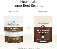 Vista 3 de Lions Mane polvo de extracto de hongos Real Mushrooms. Certificado orgánico 2.11 oz a granel. Hongo melena de león en polvo, perfecto