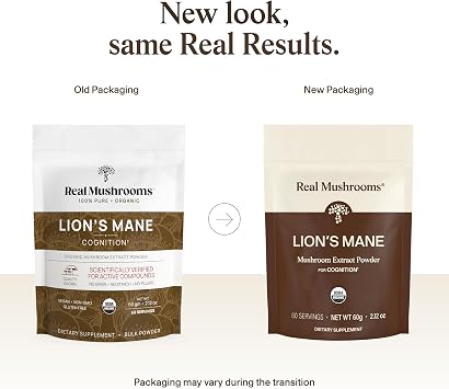 Real Mushrooms Lions Mane Mushroom Supplement - Organic Lions Mane Extract Powder for Overall Wellness with Adaptogens Functional Vegan, Non-GMO Blend with 60 Servings