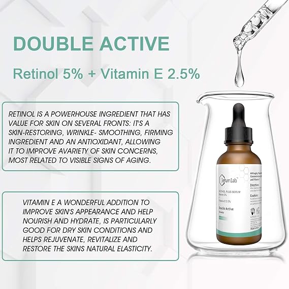 Retinol Serum High Strength for Face and Skin, Unique Double Active Ingredients of 5% Retinol & 2.5% Vitamin E, Outstanding Synthetic Effect to Reduce Wrinkle, and Dark Circle (Retinol Serum)