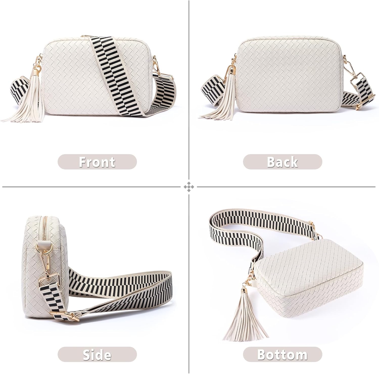 Woven Crossbody Bag Small Crossbody Bags for Women Leather Purse Trendy Boho Should... - Image 5