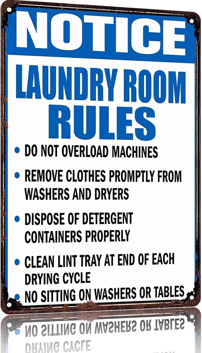 Vintage Notice Laundry Room Rules Metal Signs 8x12 Inch, Laundry Wall Decor